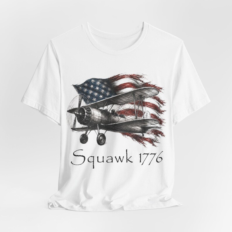 Camiseta de piloto de biplano Stearman, humor aeronáutico Squawk 1776, camiseta patriótica de aviador. imagen 7