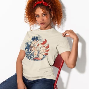 Kitsune Shirt, Japanese Fox Spirit, Ukiyo-e Wave Art, Folklore Tee image 3