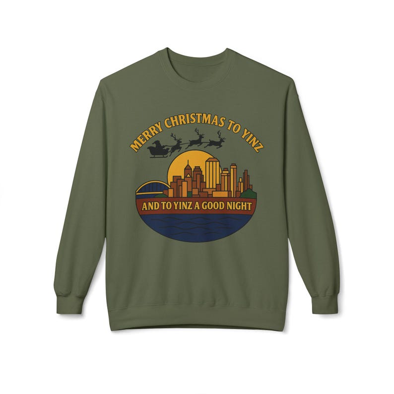 Pittsburgh Christmas Sweatshirt: Steel City Skyline, 'Merry Christmas to Yinz' image 8