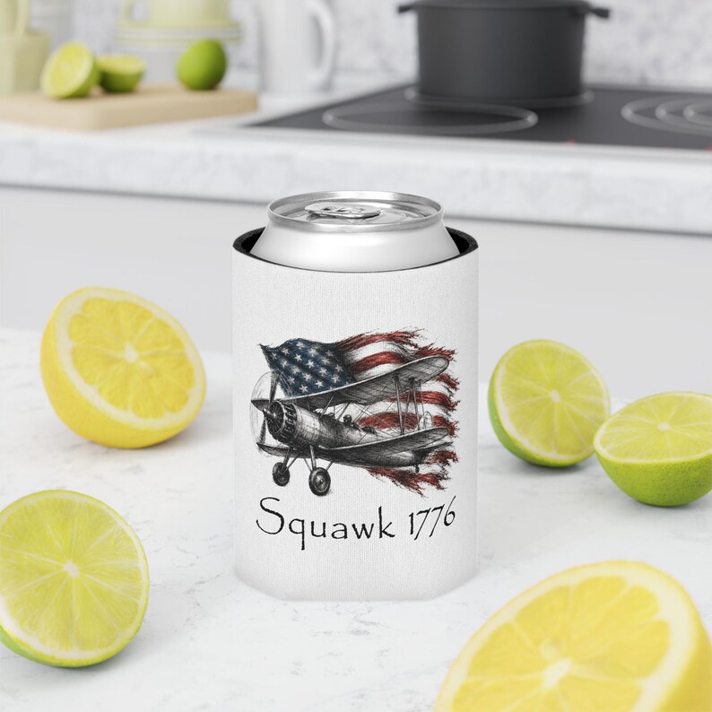 Stearman Biplane Can Cooler, Squawk 1776 Aviation Koozie, Pilot Gift image 4