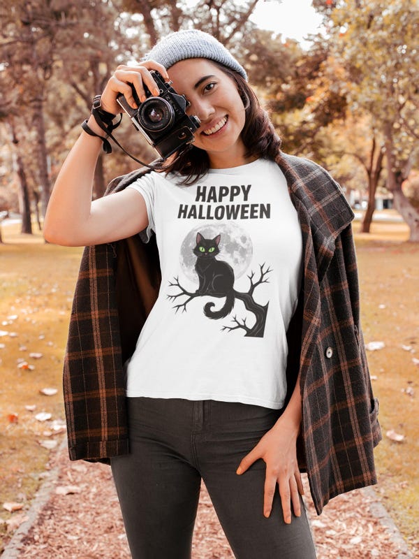 Black Cat Halloween Shirt, Full Moon Gothic Tee, Spooky Season