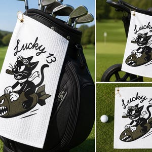 Lucky 13 Golf Towel, Aviation Nose Art, Pilot Golfer image 5