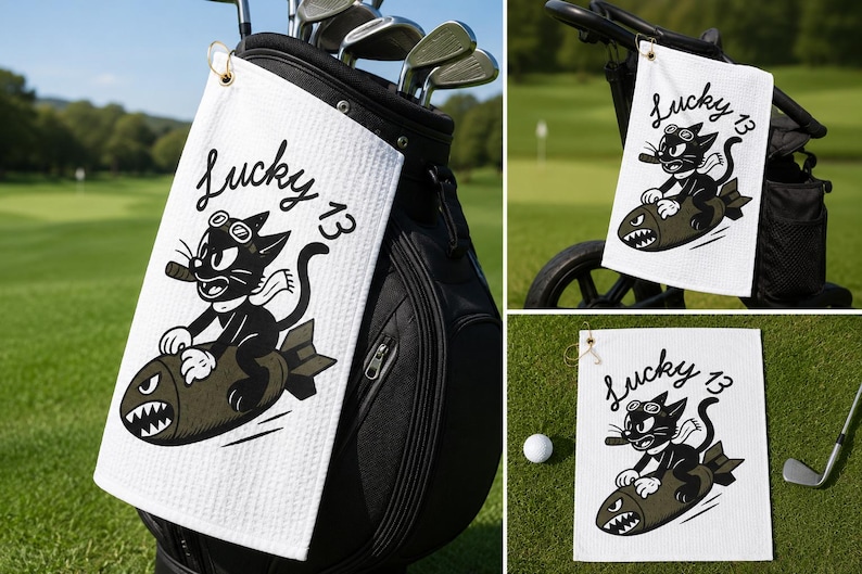Lucky 13 Golf Towel, Aviation Nose Art, Pilot Golfer image 5