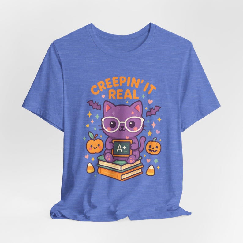 Teacher Halloween Shirt, Creepin It Real Cat Tee, Fall Gift image 7
