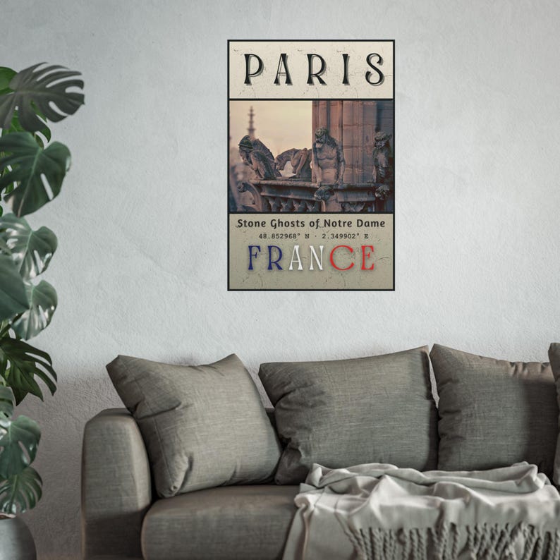 Notre Dame Gargoyle Print: Vintage Paris Travel Poster image 5