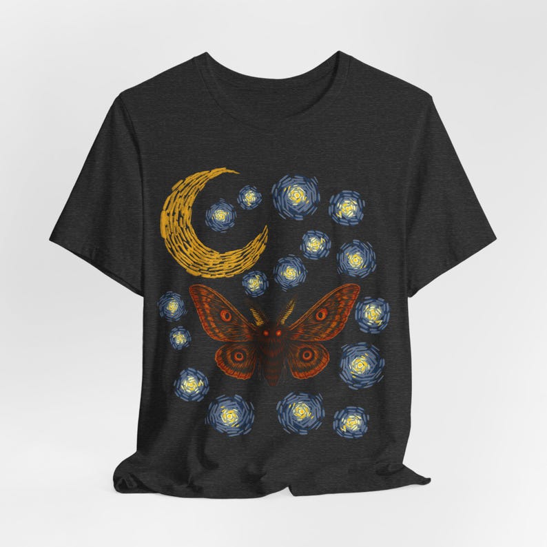 Moth Shirt | Gothic Starry Night | Van Gogh Inspired Insect Moon image 7