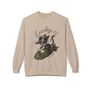 WWII Bomber Nose Art Sweatshirt | Lucky 13 Cartoon Cat Design image 7
