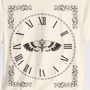 Death's-head Moth Clock T-Shirt, Dark Academia Gothic Whimsigoth Memento Mori image 2