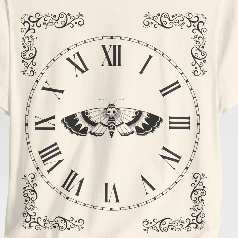 Death's-head Moth Clock T-Shirt, Dark Academia Gothic Whimsigoth Memento Mori image 2