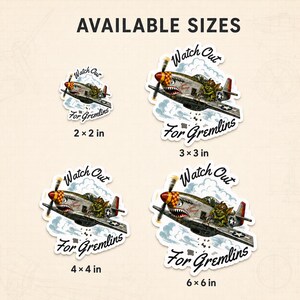 WWII Nose Art Gremlin Sticker, Vintage Warbird Aviation Decal, Pilot Gift image 7