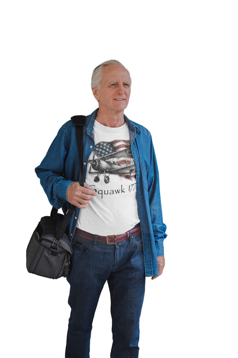 Camiseta de piloto de biplano Stearman, humor aeronáutico Squawk 1776, camiseta patriótica de aviador. imagen 3