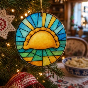 Adorno acrílico de pierogi, estilo vidriera, comida polaca y decoración de Pittsburgh imagen 2