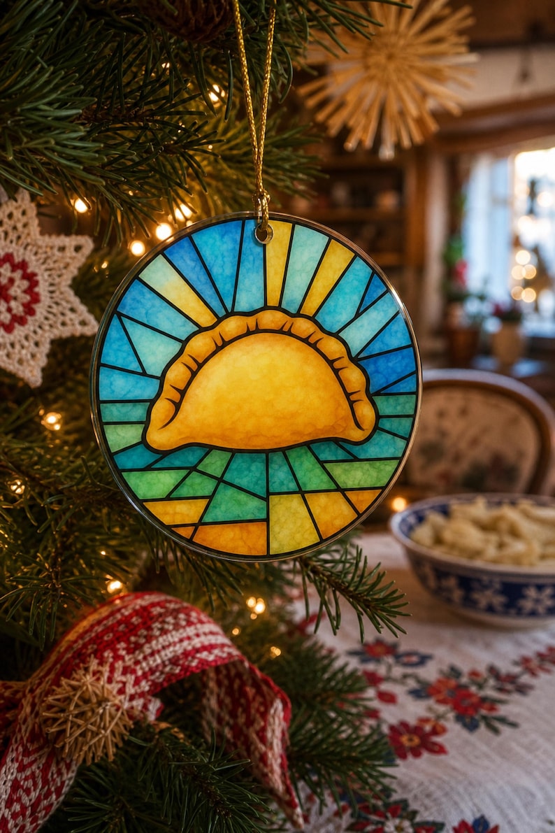 Adorno acrílico de pierogi, estilo vidriera, comida polaca y decoración de Pittsburgh imagen 2