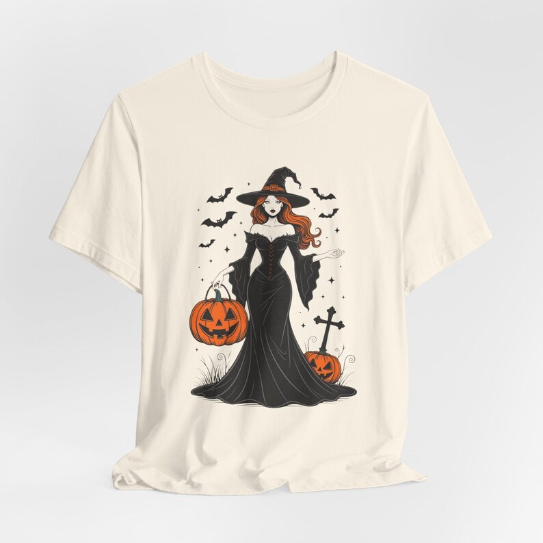 Seksowna koszulka z czarownicą na Halloween, koszulka z gotycką pinup, upiorny sezon zdjęcie 7