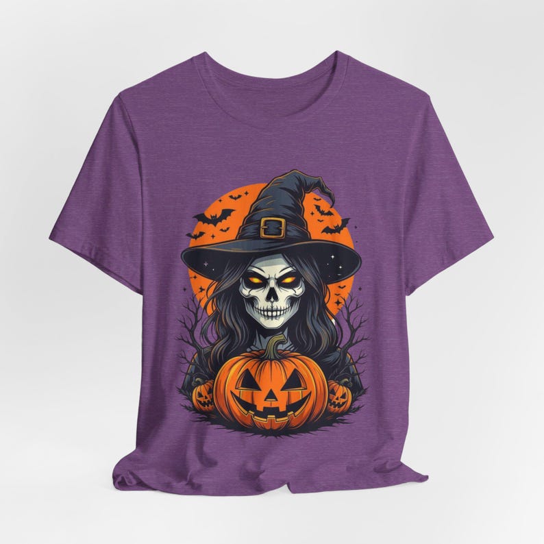 Skeleton Witch Halloween Shirt, Gothic Pumpkin Tee, Spooky Season image 5