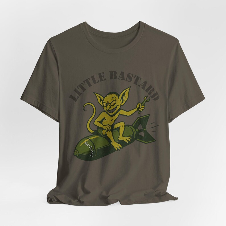 WWII Nose Art T-Shirt | Gremlin Little Bastard | Vintage Aviation Pilot Gift image 4
