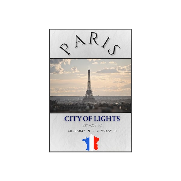 Paris Travel Poster: City of Lights Eiffel Tower Vintage France Wall Art