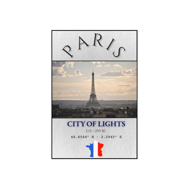 Paris Travel Poster: City of Lights Eiffel Tower Vintage France Wall Art image 1