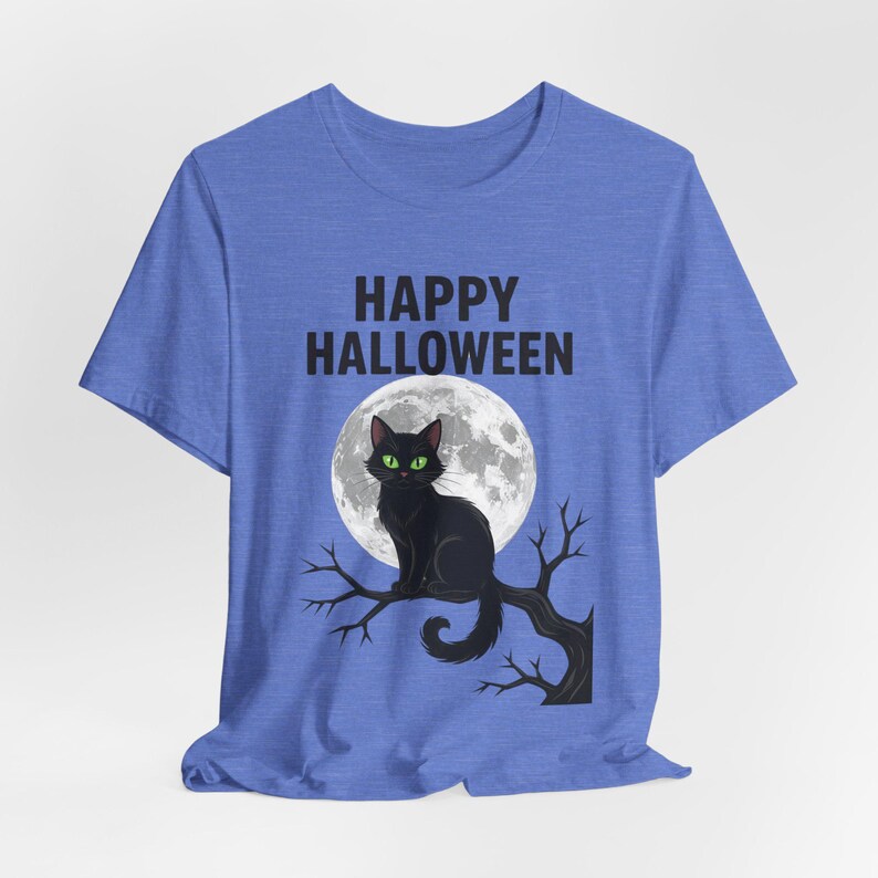 Koszulka z czarnym kotem na Halloween, koszulka w stylu gotyckim z pełnią księżyca, upiorny sezon zdjęcie 8
