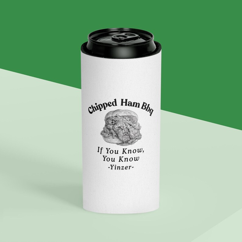 Enfriador de latas de jamón desmenuzado para barbacoa de Pittsburgh, funda para cerveza Yinzer Foodie imagen 4
