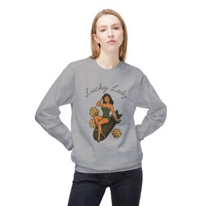 Vintage Pin Up Sweatshirt, WWII Nose Art Crewneck, Rockabilly Bombshell Aviation Top image 4
