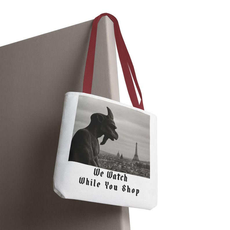 Gotische draagtas Paris Gargoyle: canvas donkere humor Eiffeltoren afbeelding 4