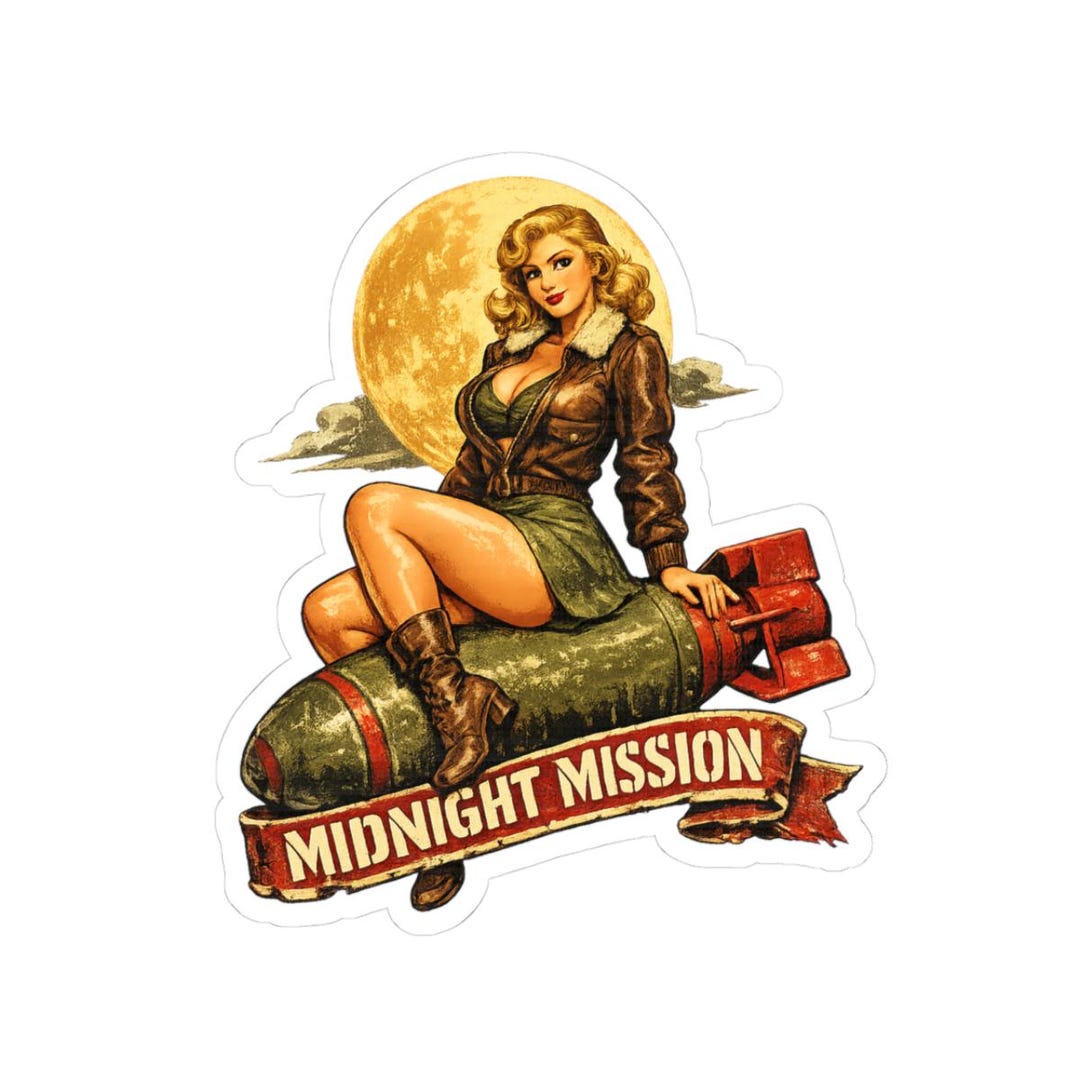 Midnight Mission WWII pin-up bomber nose art sticker from SunSpun Creations