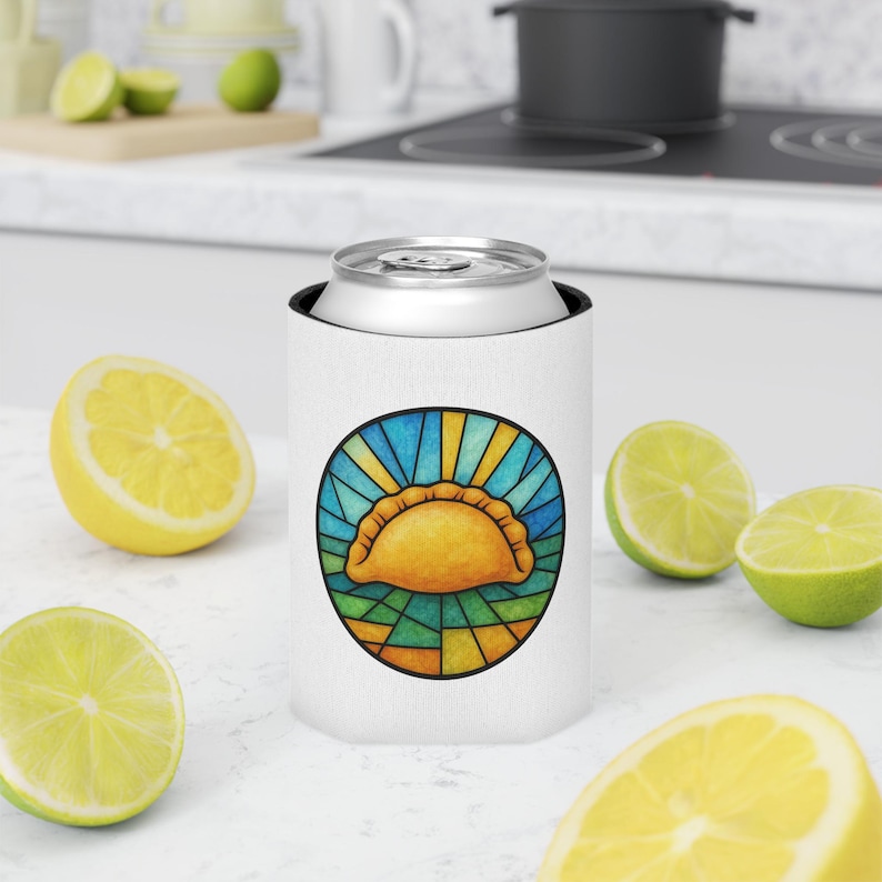 Stained Glass Pierogi Can Cooler, Pittsburgh Polish Food Koozie, Yinzer Beer Sleeve image 1