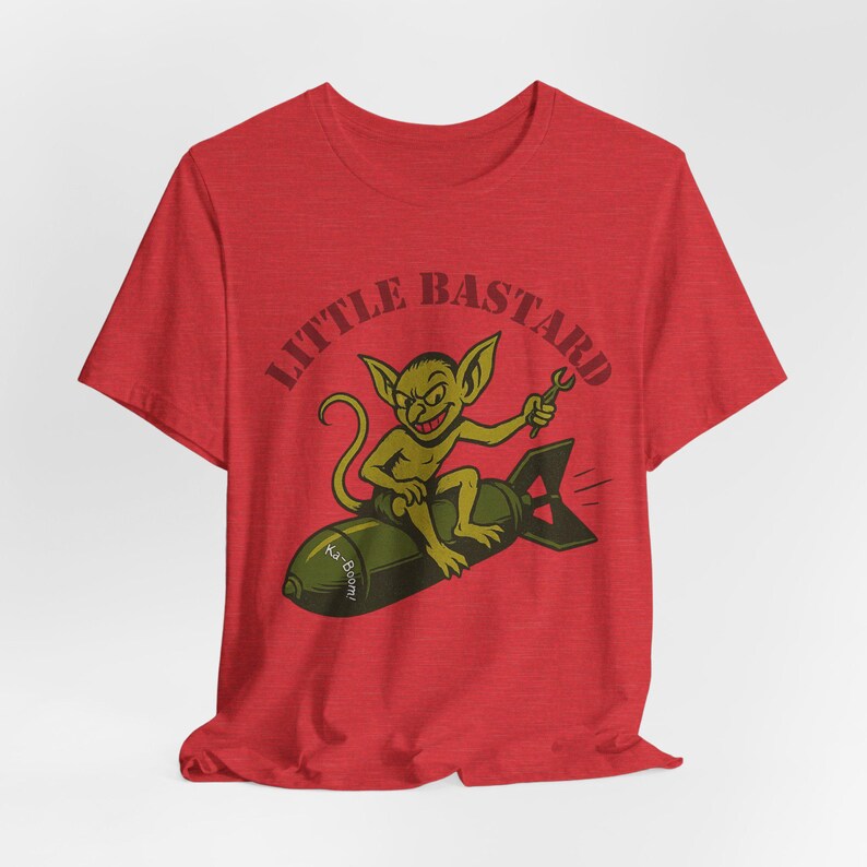 WWII Nose Art T-Shirt | Gremlin Little Bastard | Vintage Aviation Pilot Gift image 9