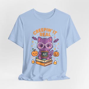 Teacher Halloween Shirt, Creepin It Real Cat Tee, Fall Gift image 6