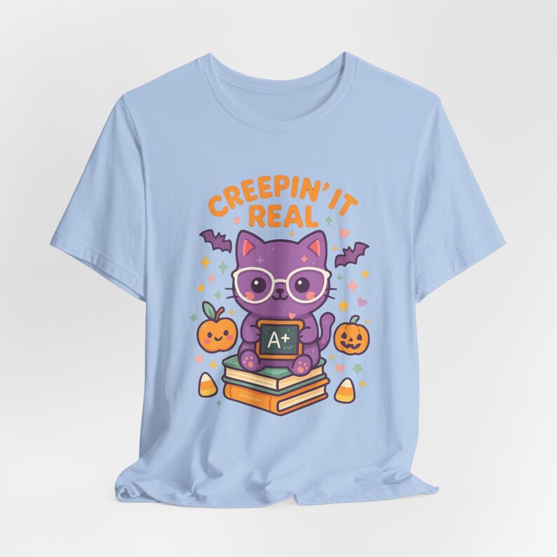 Teacher Halloween Shirt, Creepin It Real Cat Tee, Fall Gift image 6