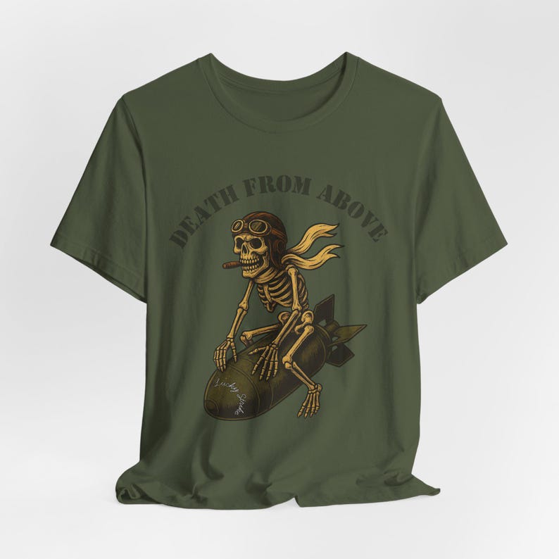 WWII Bomber Nose Art T-Shirt: Lucky Strike Skull Pilot image 6