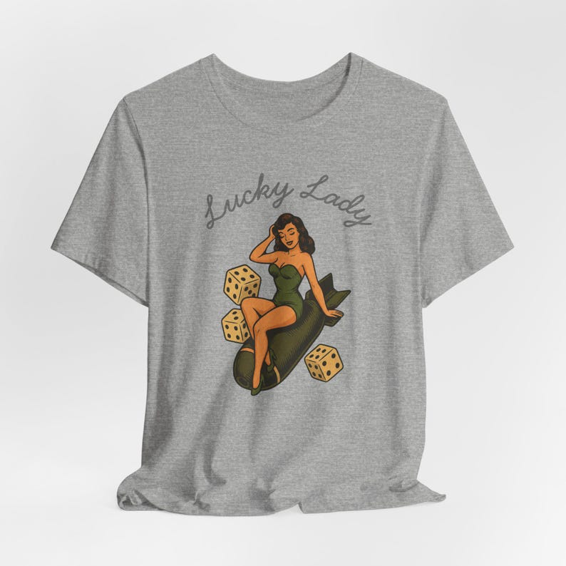 WWII Bomber Nose Art T-Shirt | Lucky Lady Pin-Up Girl | Vintage Aviation Pilot Gift image 8