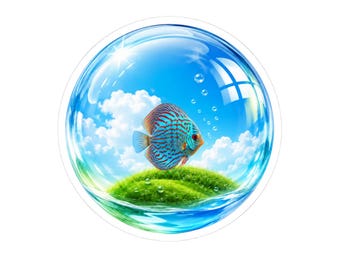 Naklejka Frutiger Aero Fish Bubble, błyszcząca naklejka Y2K, sztuka tropikalnego dyskowca