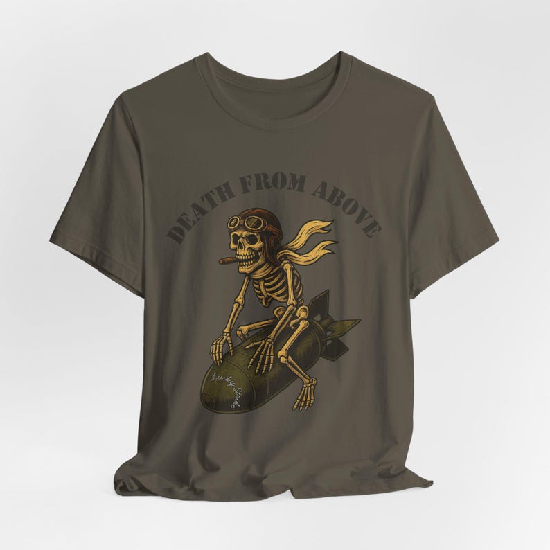 WWII Bomber Nose Art T-Shirt: Lucky Strike Skull Pilot image 5