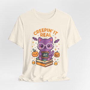 Teacher Halloween Shirt, Creepin It Real Cat Tee, Fall Gift image 4