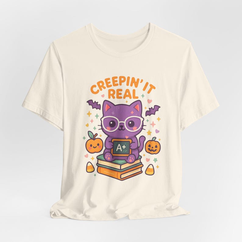 Teacher Halloween Shirt, Creepin It Real Cat Tee, Fall Gift image 4