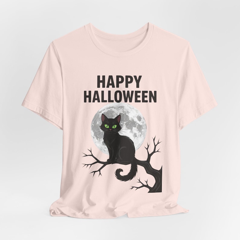 Koszulka z czarnym kotem na Halloween, koszulka w stylu gotyckim z pełnią księżyca, upiorny sezon zdjęcie 4