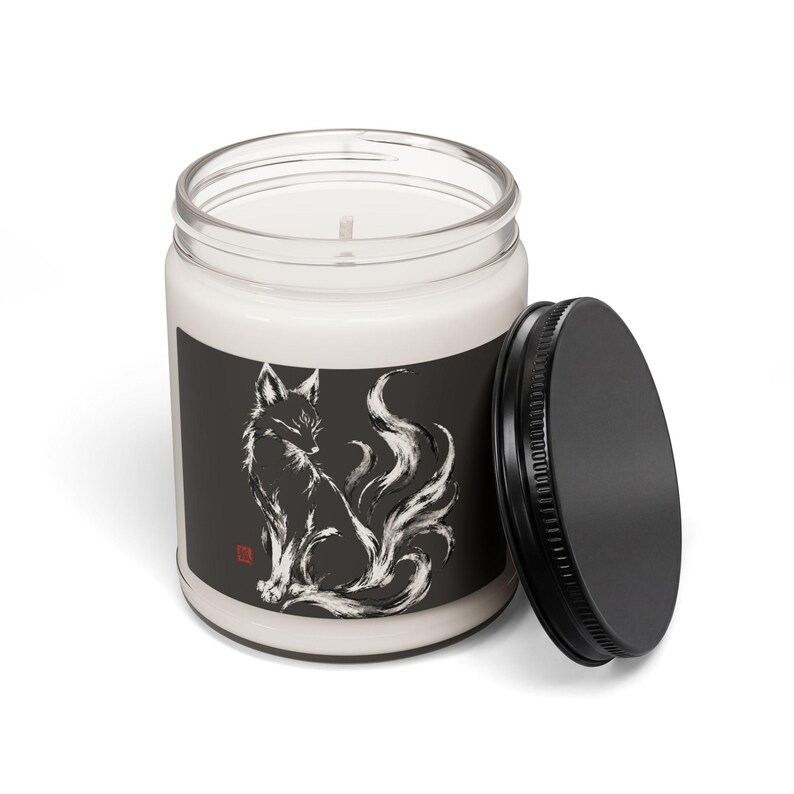 Kitsune Soy Candle, Japanese Fox Spirit Gift, Sumi-e Yokai Decor image 8