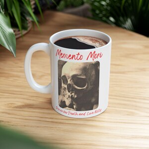 Memento Mori Skull Mug, Gothic Dark Academia Coffee Cup, Stoic Philosophy Reminder image 3
