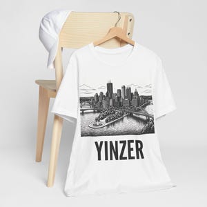 Pittsburgh Skyline T-Shirt | Black & White Yinzer Graphic image 2