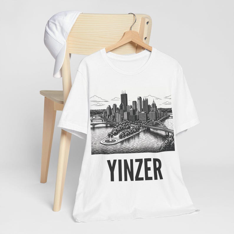 Pittsburgh Skyline T-Shirt | Black & White Yinzer Graphic image 2
