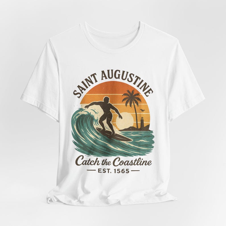 St. Augustine Surf T-Shirt: Retro Sunset Beach, Florida Souvenir image 4