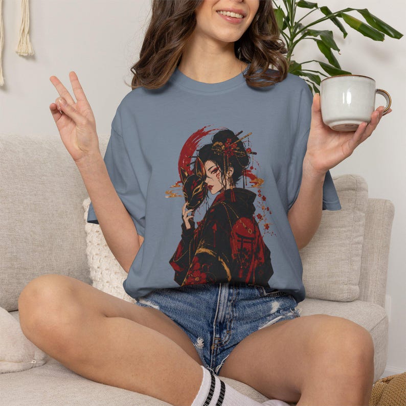 Kitsune Warrior Shirt, Japanese Fox Samurai Art, Dark Folklore Tee image 12