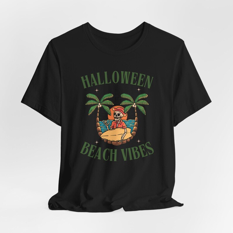 Skeleton Surfer Halloween Shirt, Beach Vibes Tee, Spooky Season image 6