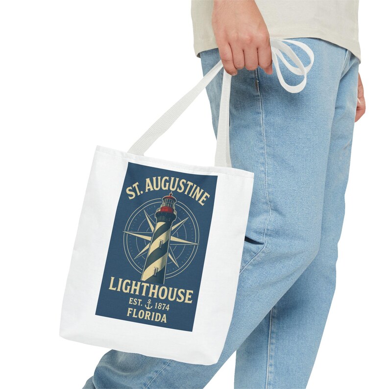 Vintage St. Augustine Lighthouse Tote Bag: Coastal Nautical Design image 3