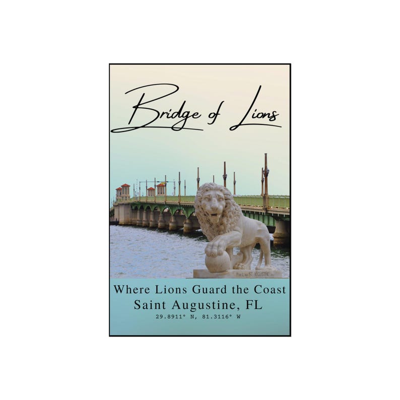 Vintage St. Augustine Print: Bridge of Lions, Florida Coastal Art image 1