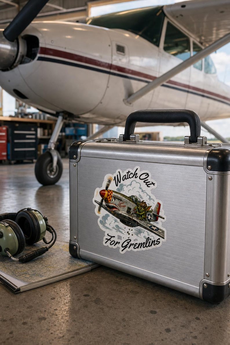 WWII Nose Art Gremlin Sticker, Vintage Warbird Aviation Decal, Pilot Gift image 9