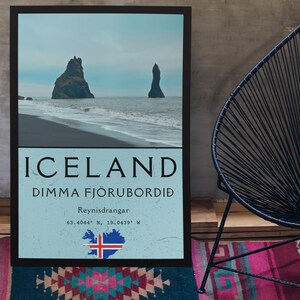 Island reseposter, Reynisfjara svart sandstrandkonst, nordisk väggdekor bild 4