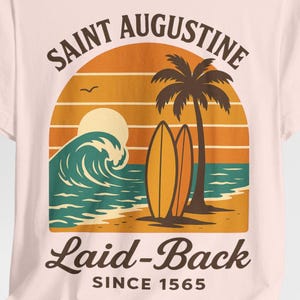 Saint Augustine Florida T-Shirt: Retro Sunset Surf Beach Coastal Vacation image 3